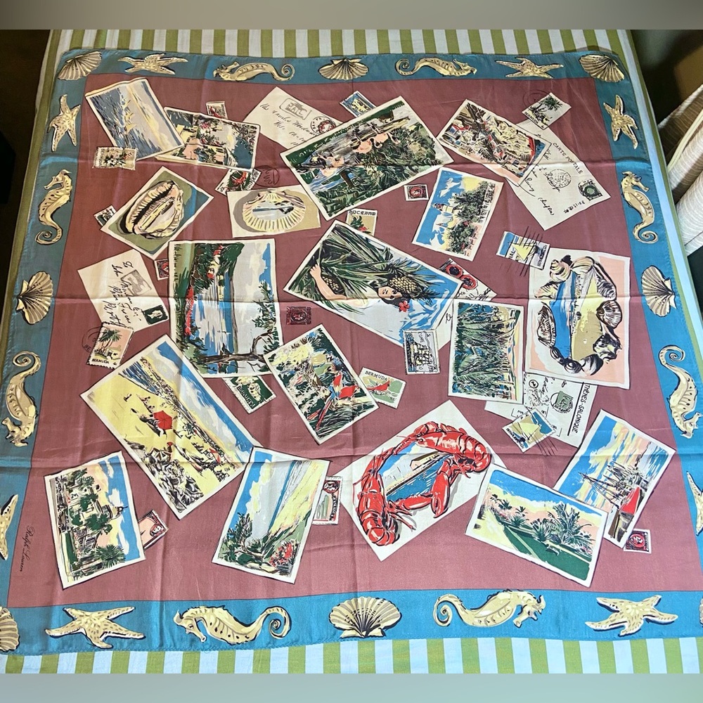 Rare Vintage Ralph Lauren Postcards Silk Scarf BNWTs
